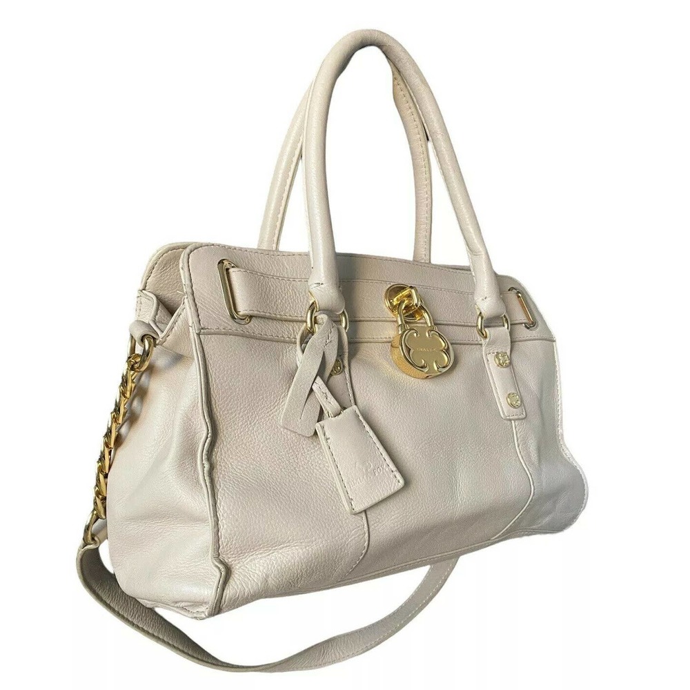 Emma Fox Cambridge Leather Satchel Bag Large Tote Purse Chain Top Handle Cream